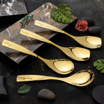 Rice & Curry Serving Spoons Set Supreme Golden Qareenay Manzil® Branded with 5 Year Warranty